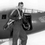 Chuck Yeager stands in front of the X-1 "Glamorous Glennis" named for his wife (US Air Force photo)