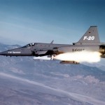 Northrop F-20 in flight firing a AGM-65 Maverick missile. (U.S. Air Force photo)