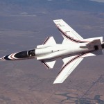 In this July 1987 photo, X-29 No. 1 is flown in a joint NASA-Air Force-Defense Advanced Research Projects Agency program that ran from December 1984 to 1988, investigating handling qualities, performance, and systems integration on the unique forward-swept-wing research aircraft. (NASA photo)