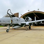 A pilot and crew chief conduct a pre-flight inspection on an A-10 Thunderbolt II aircraft outside a hardened aircraft shelter at Spangdahlem Air Base, Germany, before leaving for Exercise Dacian Thunder on July 6, 2012. (U.S. Air Force photo by Airman 1st Class Dillon Davis)