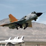 Shot of QF-106 aircraft taking off from Mojave Airport, Calif. (NASA Photo)