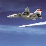 A U.S. Navy F-14A Tomcat from fighter squadron VF-1 Wolfpack launching an AIM-54 Phoenix missile. VF-1 was assigned to Carrier Air Wing 2 aboard the aircraft carrier USS Ranger