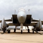 Front view of an F-15C with the conformal FAST PACK fuel tanks on the trailers