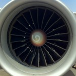A General Electric GE90-90B turbofan mounted on a Saudi Airlines Boeing 777-200ER