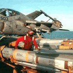 "Phoenix" missiles being moved aboard an aircraft carrier