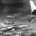 U.S. Air Force Republic F-105D Thunderchief fighters refuel from a Boeing KC-135A Stratotanker en route to North Vietnam in 1966.
