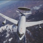 The E-3 Sentry is a modified Boeing 707/320 commercial airframe with a rotating radar dome. The dome is 30 feet in diameter, 6 feet thick and is held 11 feet above the fuselage by two struts. It contains a radar subsystem that permits surveillance from the Earth's surface up into the stratosphere, over land or water. The radar has a range of more than 200 miles for low-flying targets and farther for aerospace vehicles flying at medium to high altitudes
