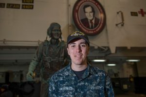 A Weymouth, Massachusetts, native and 2017 Weymouth High School graduate is serving in the U.S. Navy aboard the aircraft carrier USS George H.W. Bush. Seaman Benjamin MacDonald is serving aboard the carrier operating out of the Navy’s largest base.